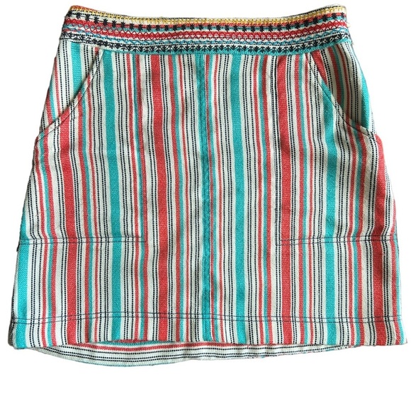 Maeve Anthropologie Multicolor Striped Mini Skirt Women’s Sz 8 Boho Style Casual - Picture 3 of 10